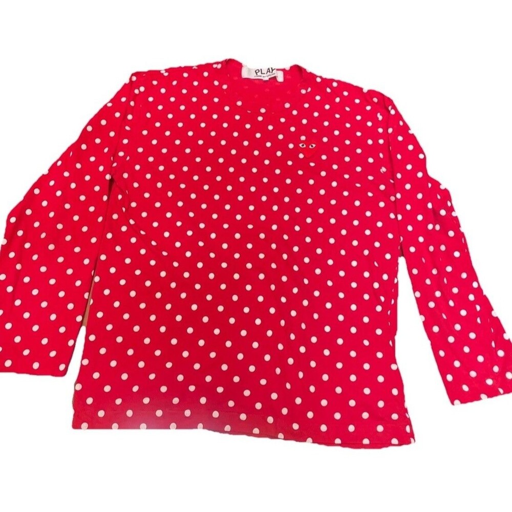 Comme des Garcons Play Red Polka Dot Long Sleeve T-Shirt Size XL Red Heart Logo